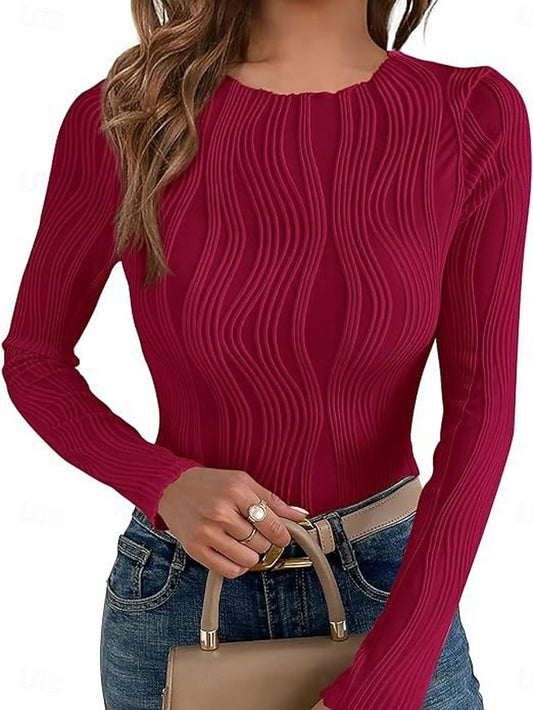 Women's Blouse Ruched Buttons Solid Color Elegant Stylish