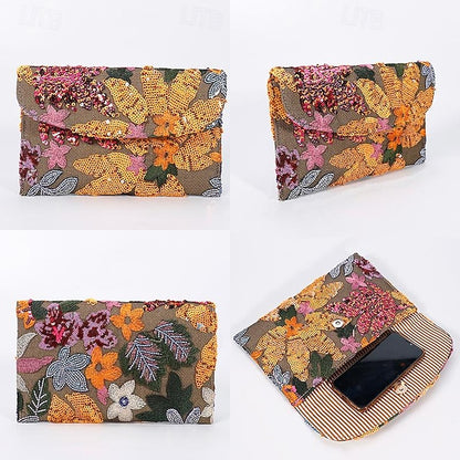 - Women's Floral Clutch Handheld Embroidered Evening Bag