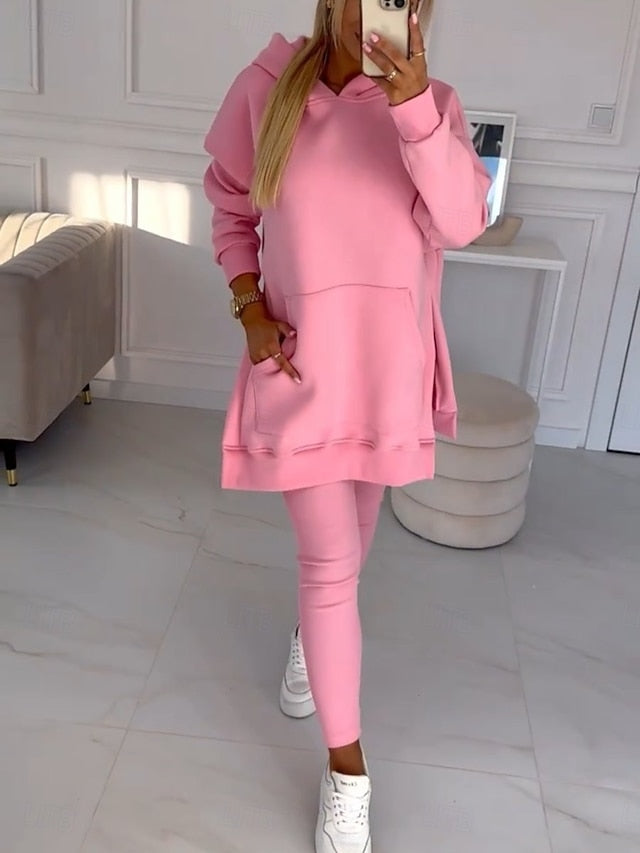 Women's Hoodie Pants Sets Bolero Long Sleeve Hooded Plain