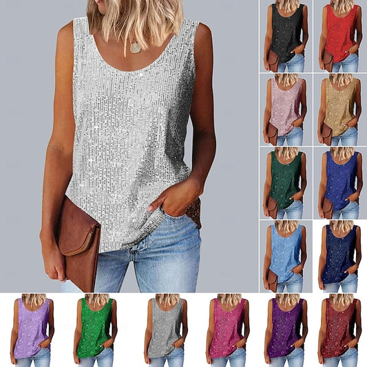 Women's Summer Tops Sequins Solid Color Elegant Vintage