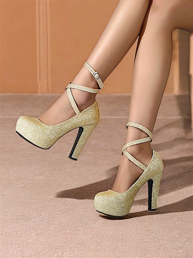 Ankle Platform – Heels Glitter Women's Strap Pink with