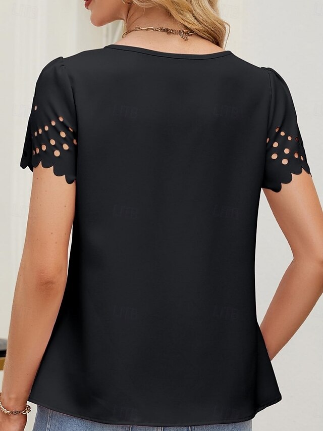 Women's T Shirt Tee Top Eyelet Plain Fashion Stylish