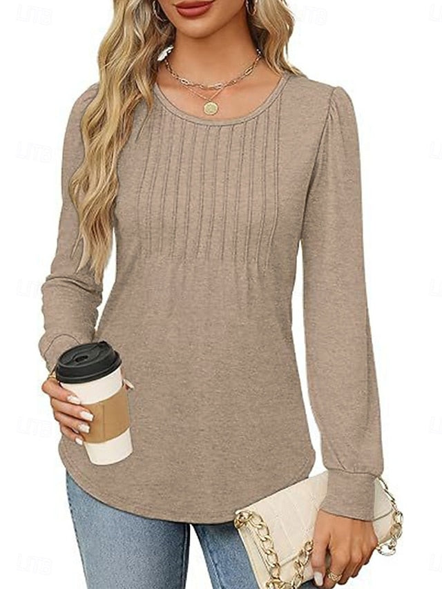 Women's Shirt Blouse Ruched Solid Color Basic Casual Long