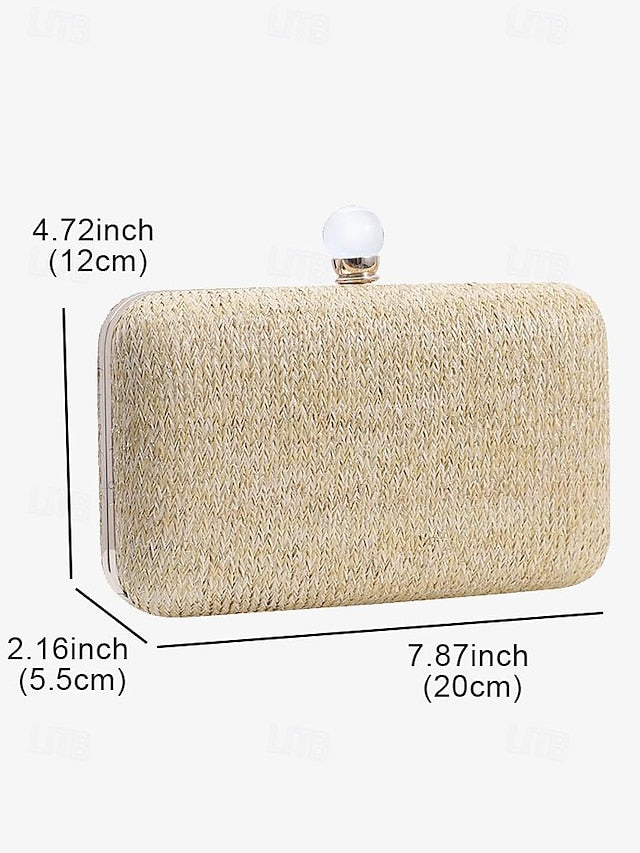 - with Clutch Purse Stylish Pearl Elegant Straw Clasp