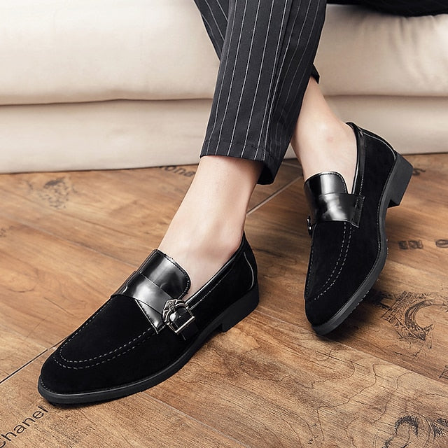 Men's Leather Metal and Loafers Suede Strap with Patent