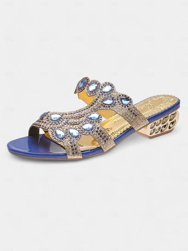 Blue Crystal Embellishments – and Open-Toe with Sandals Gold