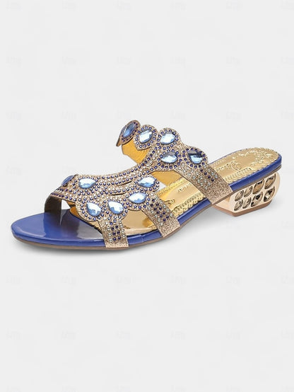 Blue Crystal Embellishments – and Open-Toe with Sandals Gold