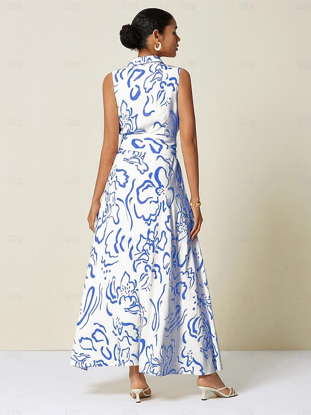 Women's Sleeveless Maxi Shirt Dress Summer A Line Shirt