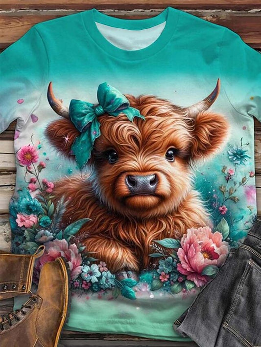 Women's T Shirt Print Animal Cow Casual Short Sleeve Round