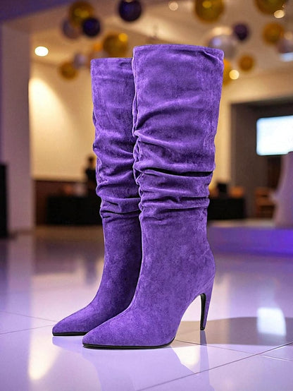 Pointed Green Women's Toe Slouch Knee - Velvet High Boots