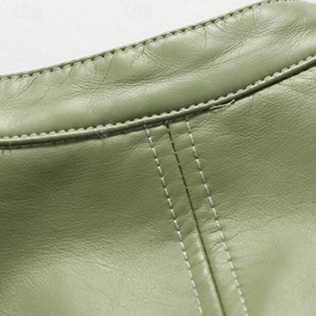 Comfortable Zipper Faux Women's Leather Jacket Pocket