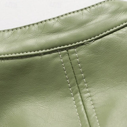 Comfortable Zipper Faux Women's Leather Jacket Pocket