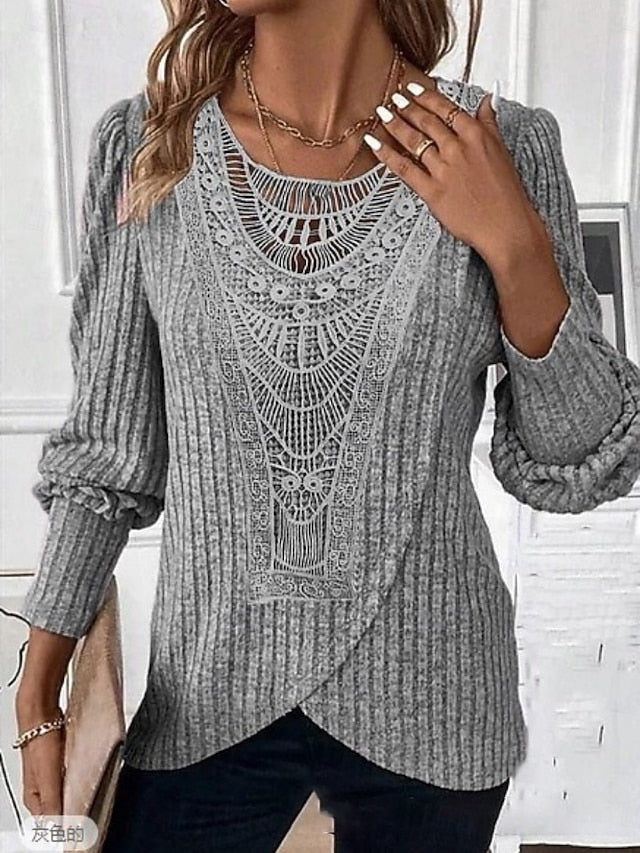Women's Blouse Lace Patchwork Solid Color Elegant Stylish