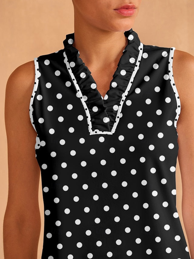 Women's Golf Polo Shirt Black Sleeveless Top Ladies Golf