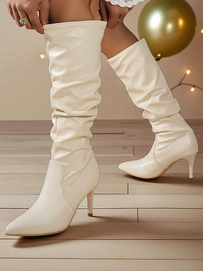 Faux Toe High Brown Boots Knee - Women's Pointed Leather