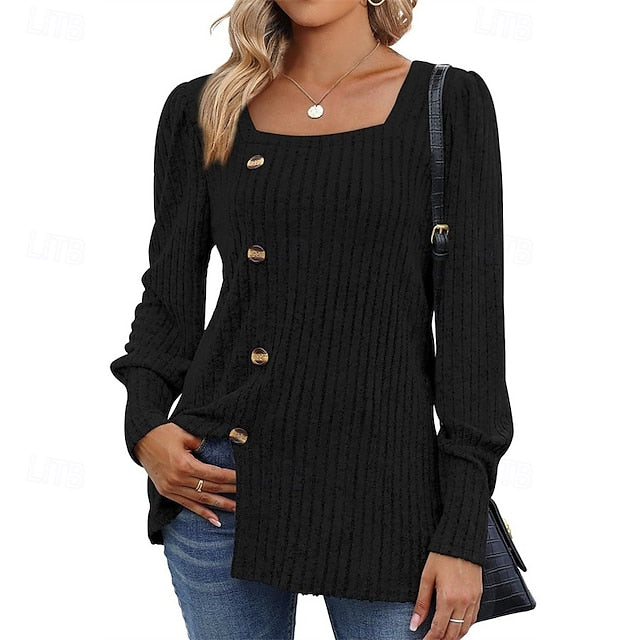 Women's Texture Blouse T Shirt Tee Top Buttons Plain