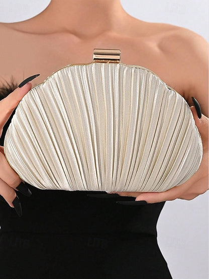 Women's Purse Clutch Shell Evening Satin Pleated