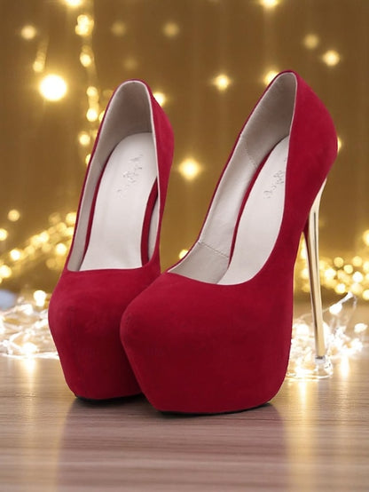Metallic Red Platform and Women's Stiletto Suede Heels with