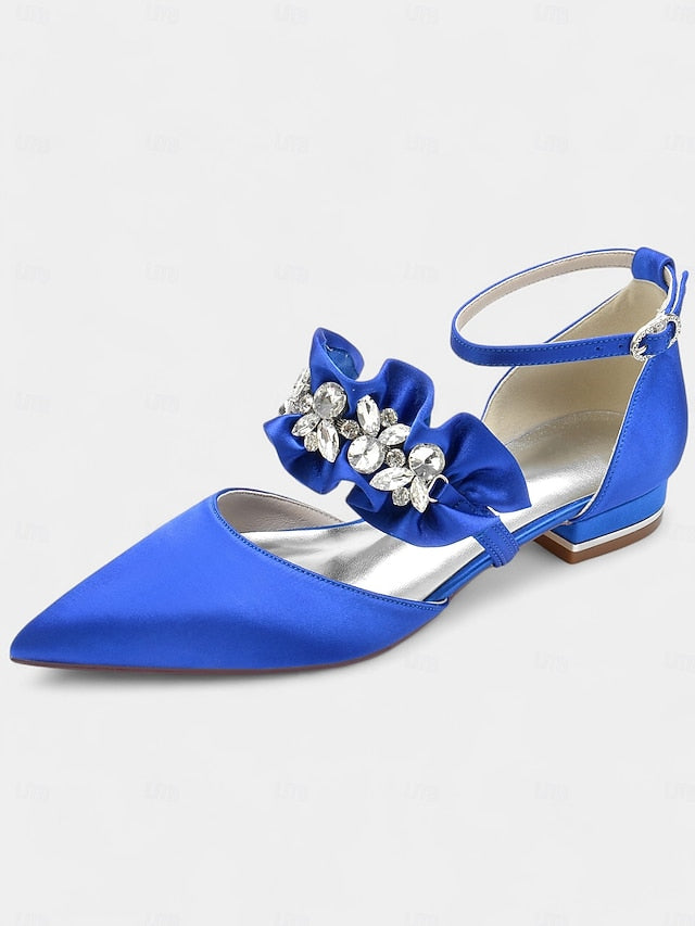 with Rhinestone Flats Women's Satin Black Pointed-Toe