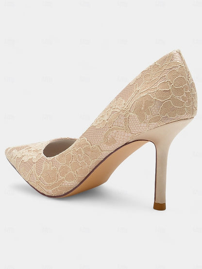 Women's Lace-Embroidered - Pointed-Toe Heels Stiletto