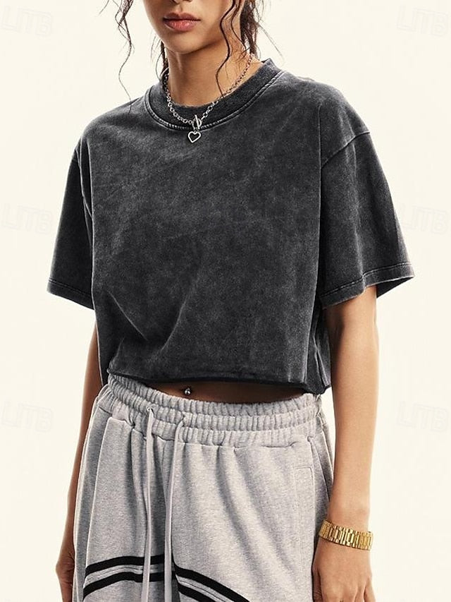 Women's Tee 100% Cotton Vintage Washed Tops Vintage Washed