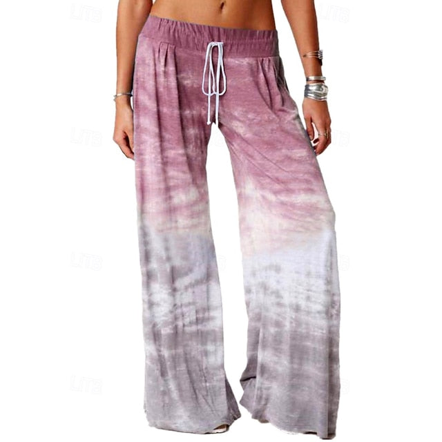 Women's Wide Leg Chinos Casual Full Length Natural Tie Dye