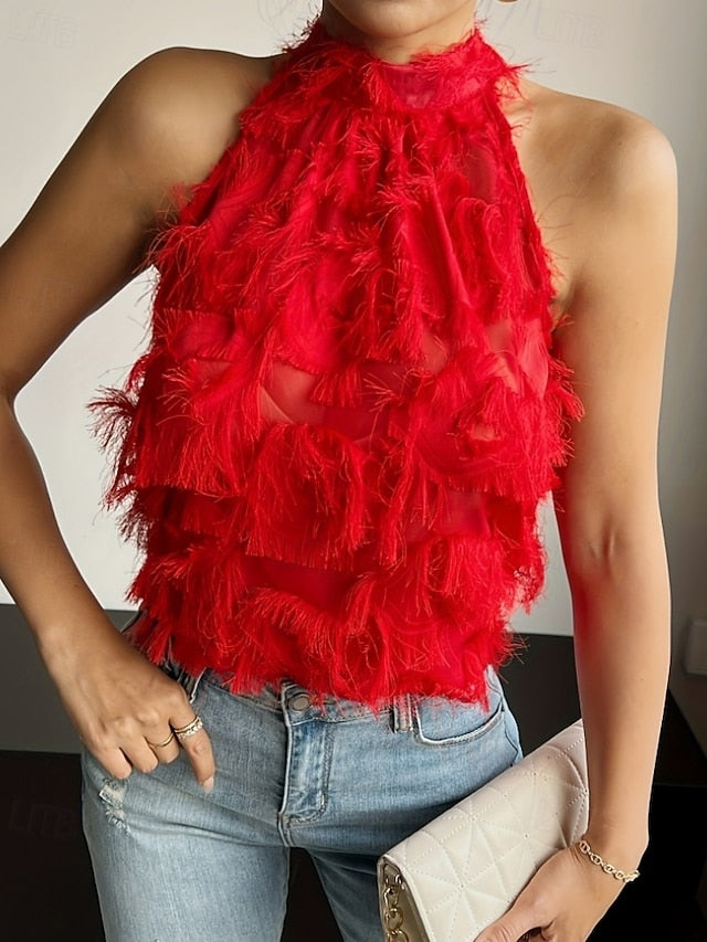 Women's T Shirt Tank Top Mesh Solid Color Elegant Fashion