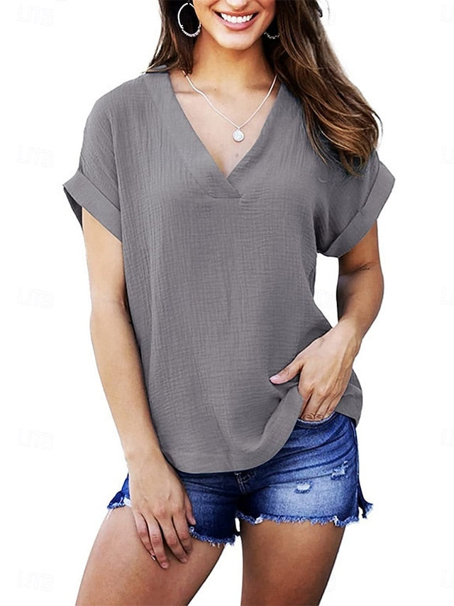 Women's T Shirt Plain Fashion Casual Short Sleeve V Neck