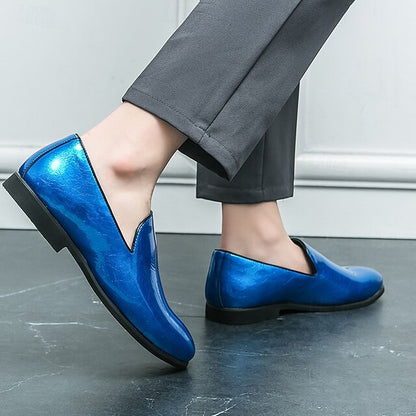 Shiny Loafers – Slip-On Metallic Men's Fashionable Gold