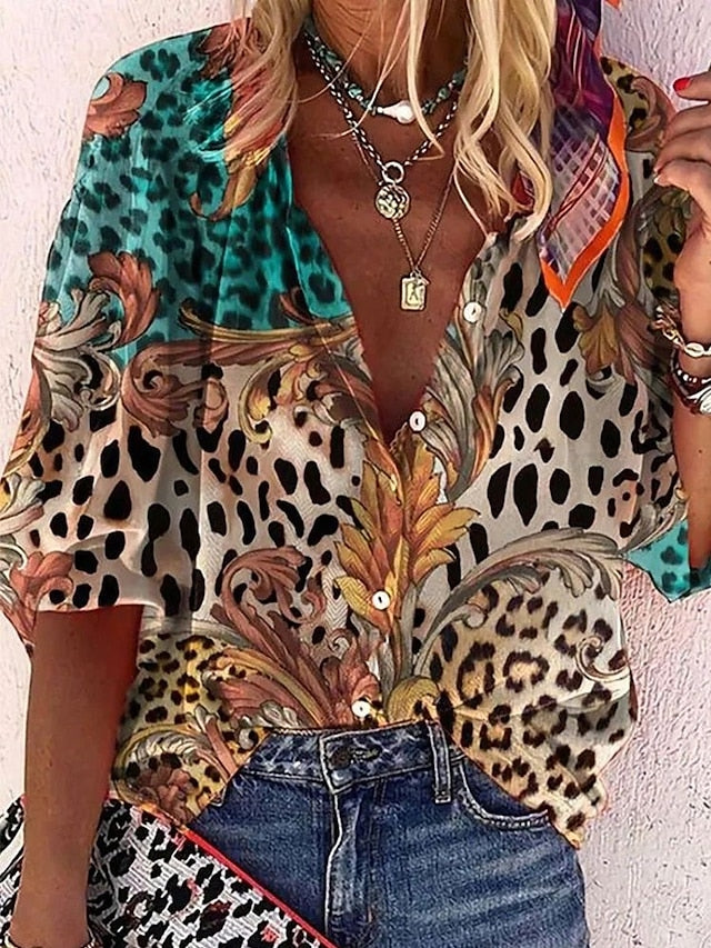 Women's Bohemia Vintage V Neck 3/4 Length Sleeve Graphic