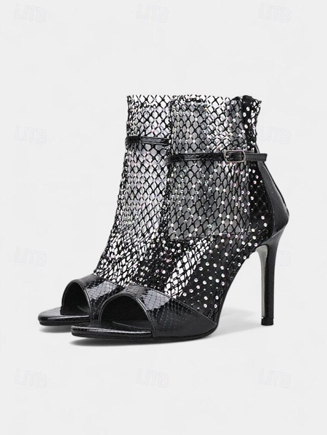 Glitter Stiletto – Open-Toe Sandals Women's Mesh Gold