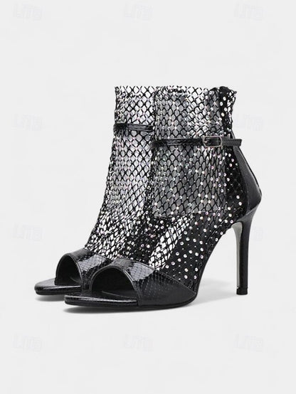 Glitter Stiletto – Open-Toe Sandals Women's Mesh Gold