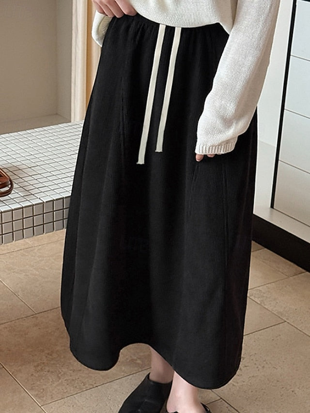 Women's Casual Maxi High Waist Skirts Plain Drawstring