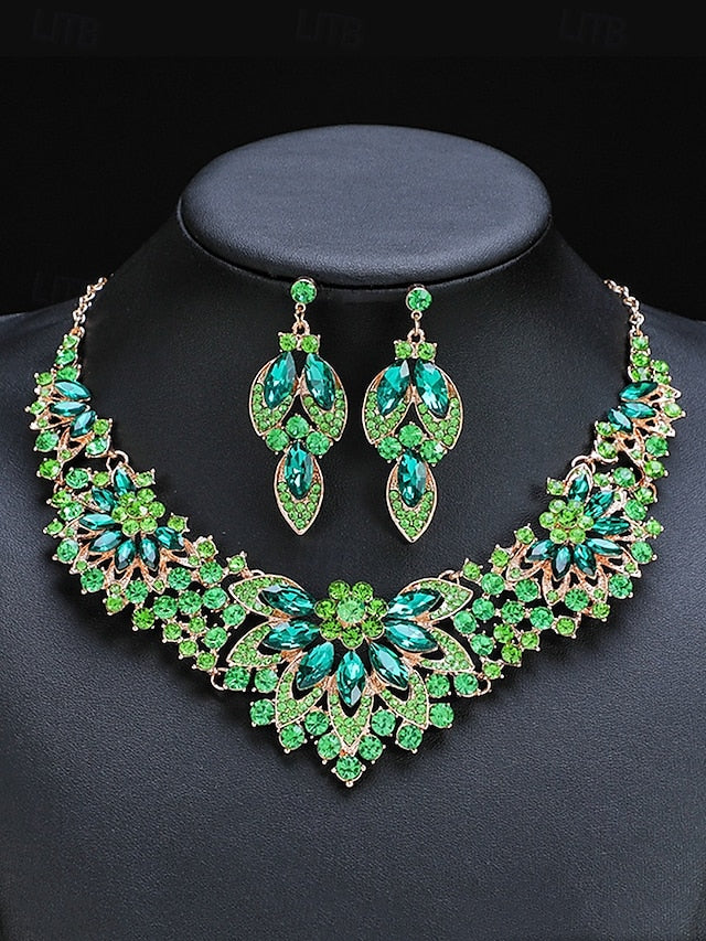 Elegant Green Statement Set – Jewelry Crystal Necklace
