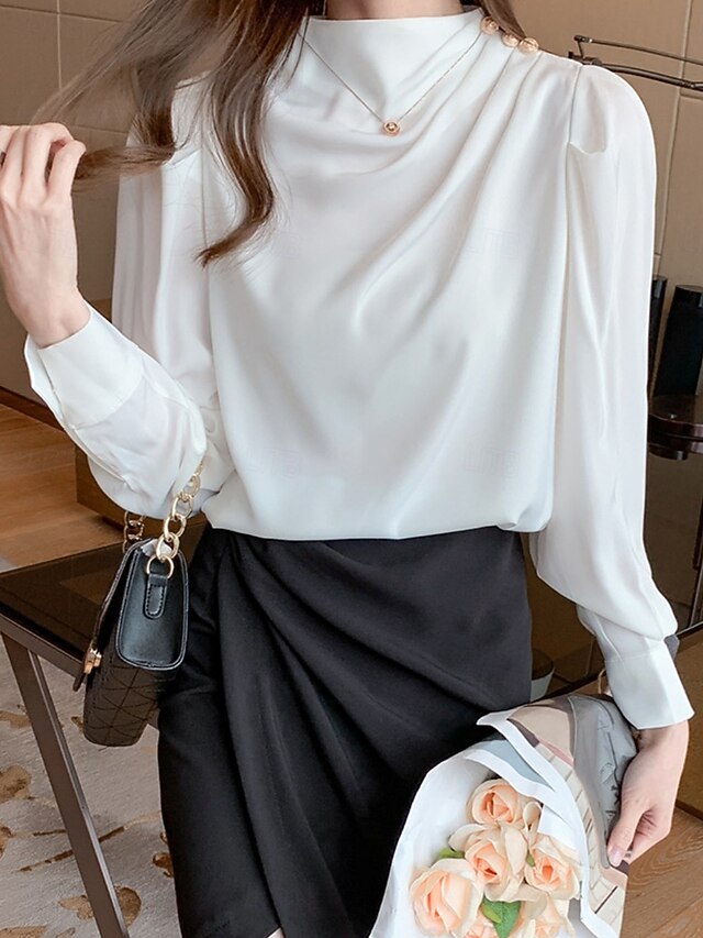 Women's Shirt Elegant Dressy Satin Top Buttons Solid Color