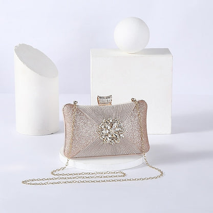 Elegant with Clutch Bag Gold Women's Chain Strap Rhinestone