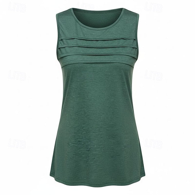 Multi Packs 3pcs Female Round Neck Sleeveless black+white+green