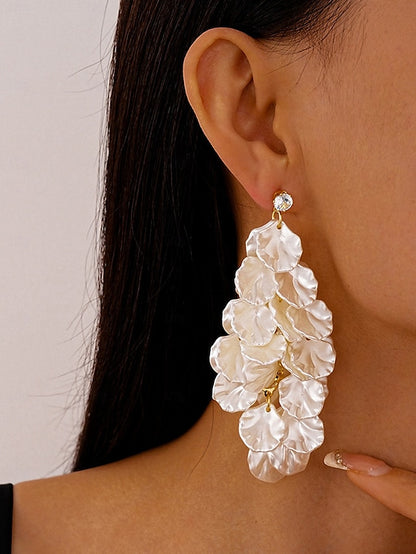 Petal Drop Elegant Floral - Earrings Satin Women's Layered