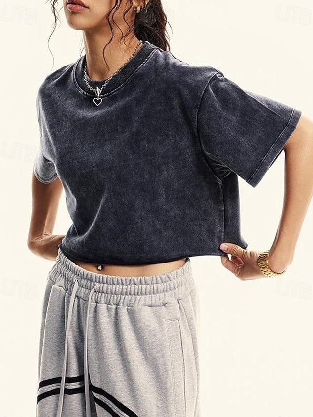 Women's Tee 100% Cotton Vintage Washed Tops Vintage Washed