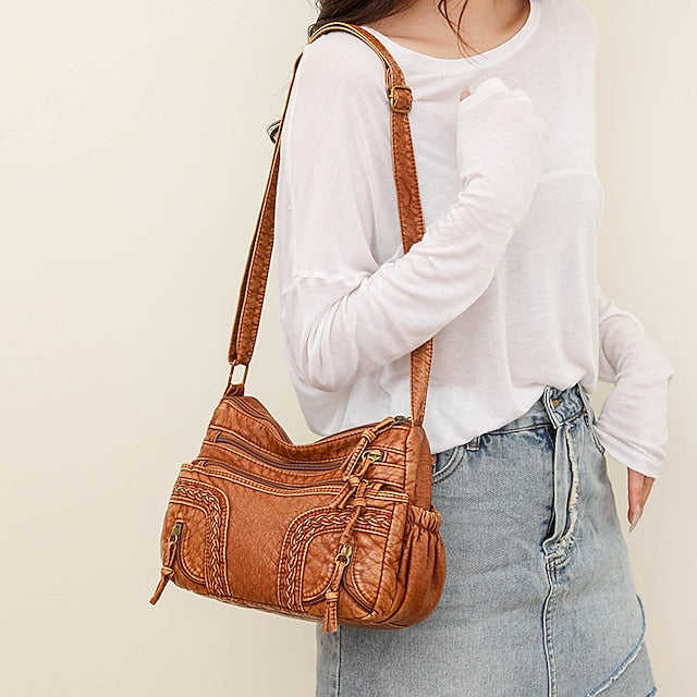 Leather Women's Faux Shoulder Brown Vintage Bag – Boho
