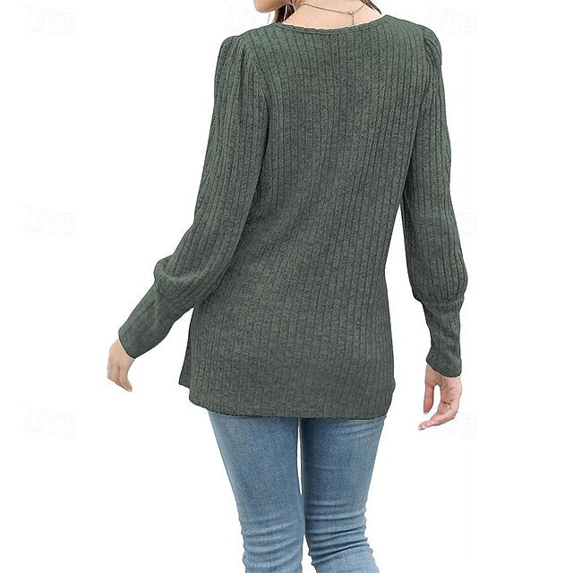 Women's Texture Blouse T Shirt Tee Top Buttons Plain