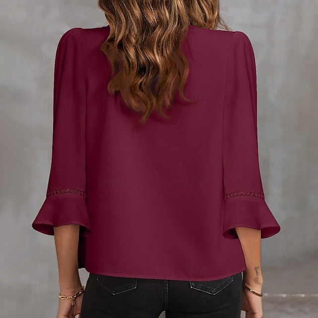 Women's Shirt Dress Shirt Blouse Patchwork Eyelet Buttons