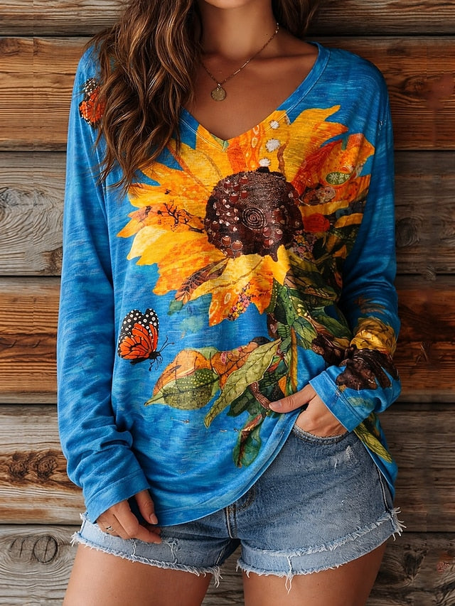 Women's T Shirt Print Floral Graphic Sunflower Vintage