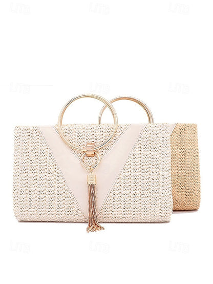 with Elegant Woven Purse Handbag Straw Clutch Women's –