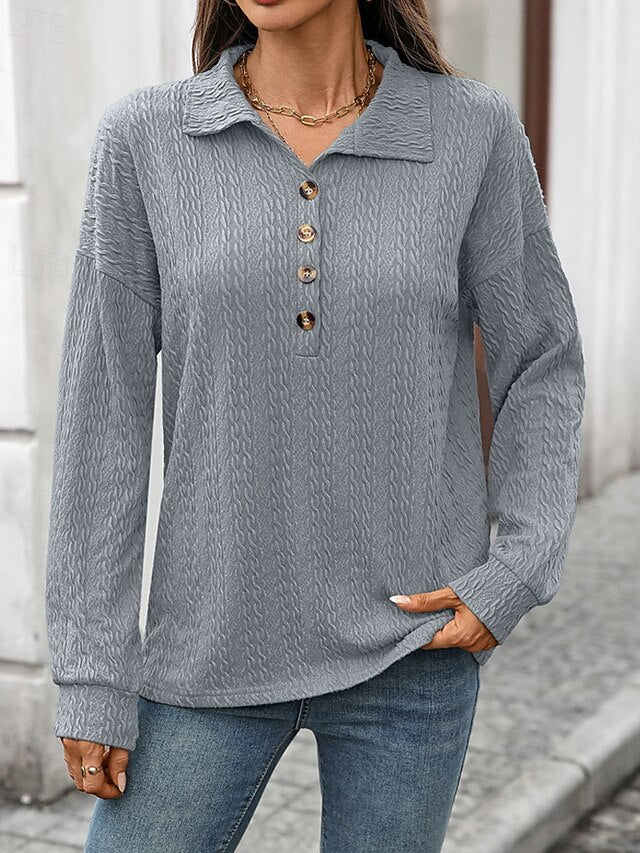Women's Pullover Sweatshirt Buttons Plain Streetwear Casual
