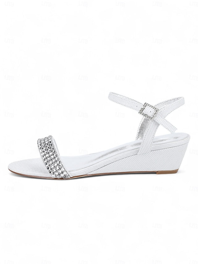 Rhinestone Sandals Toe Open Champagne Wedge Women's -