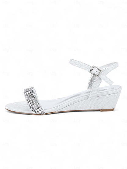Rhinestone Sandals Toe Open Champagne Wedge Women's -
