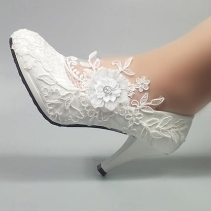 Elegant Bridal Women's White Wedding Floral Lace Heels –