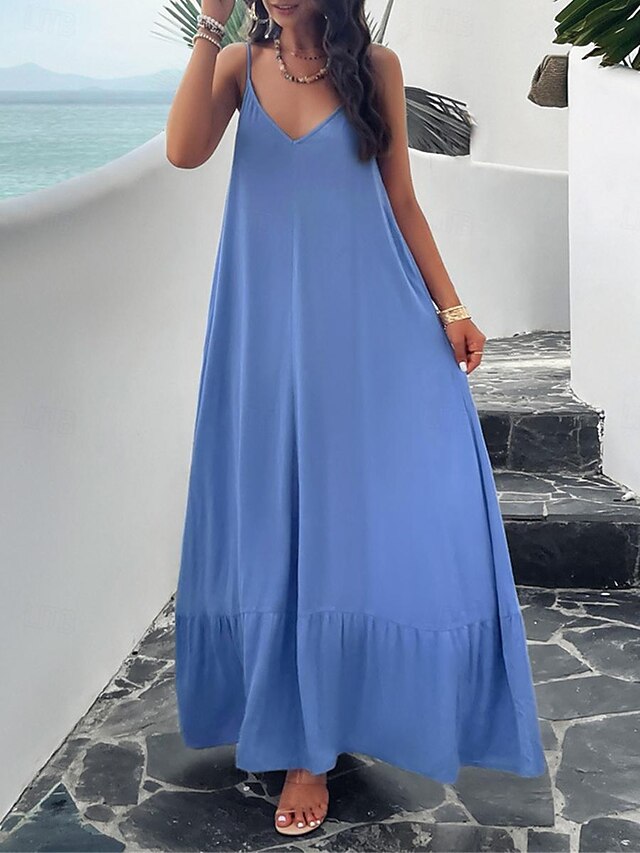 Women's Casual Dress Long Dress Maxi Dress Backless Pocket