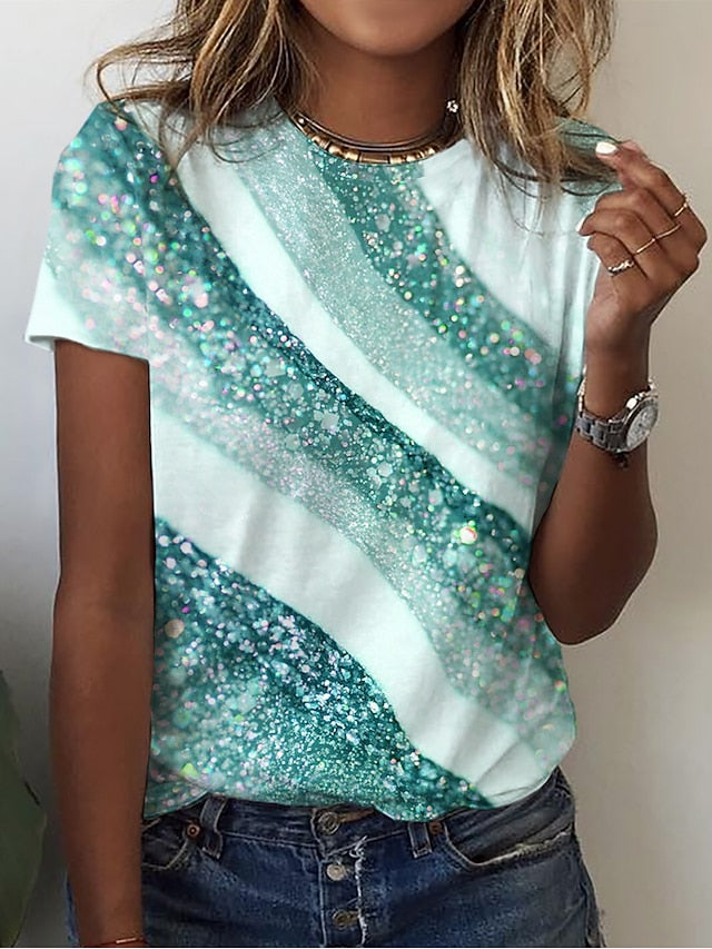 Women's T Shirt Basic Print Short Sleeve Regular Tops Round